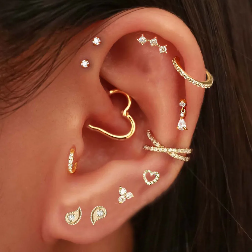 Tragus Piercing Hoop Earring for Women Heart Daith Piercing Helix Lobe Zircon Cartilage Pierced Earring Conch Ear Clip Jewelry