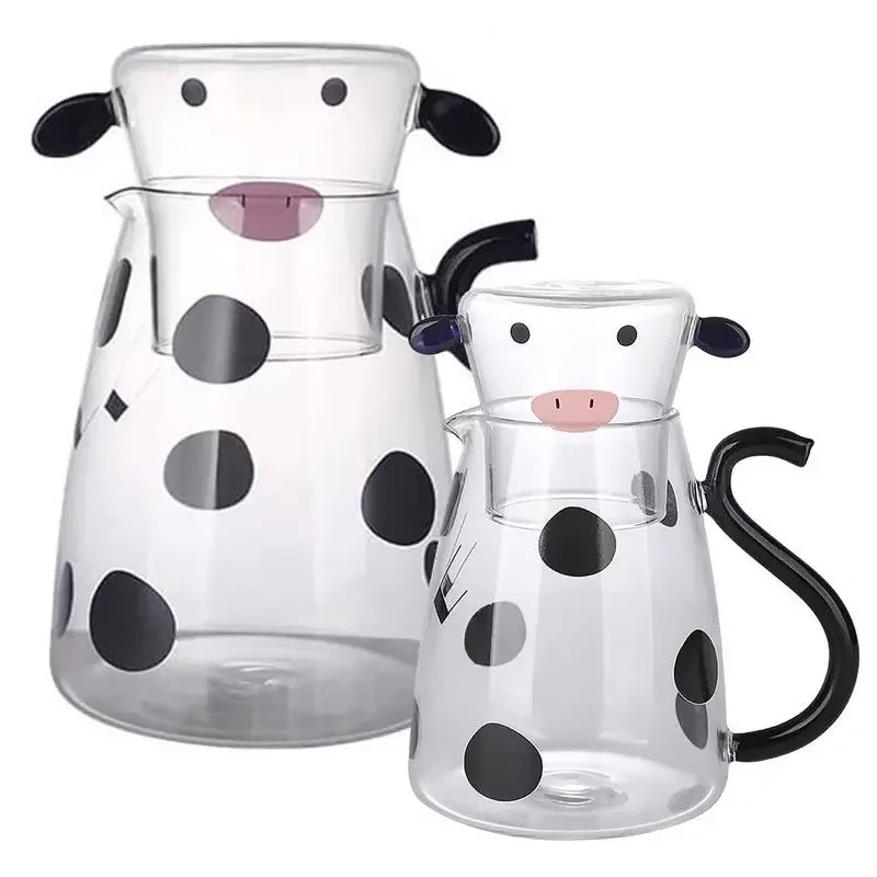 

Cow Water Pitcher Jug Heat-Resistant Cartoon Cow Shape Tea Pot And Cup Set Water/Milk Cold Kettle Coffee Pot