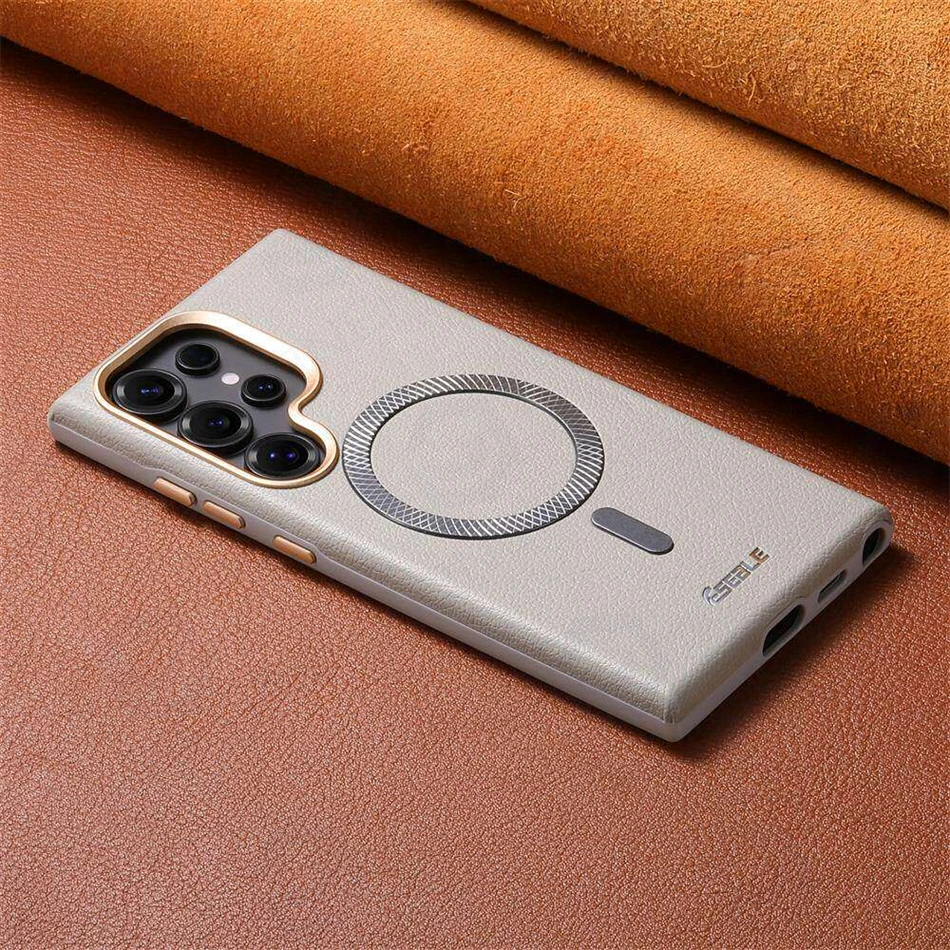 Фото Роскошный кожаный чехол для Samsung Galaxy S26 S25 S24 Ultra S26ultra 5G, магнитный чехол Magsafe с защитой от ударов, деловой ретро-чехол №4
