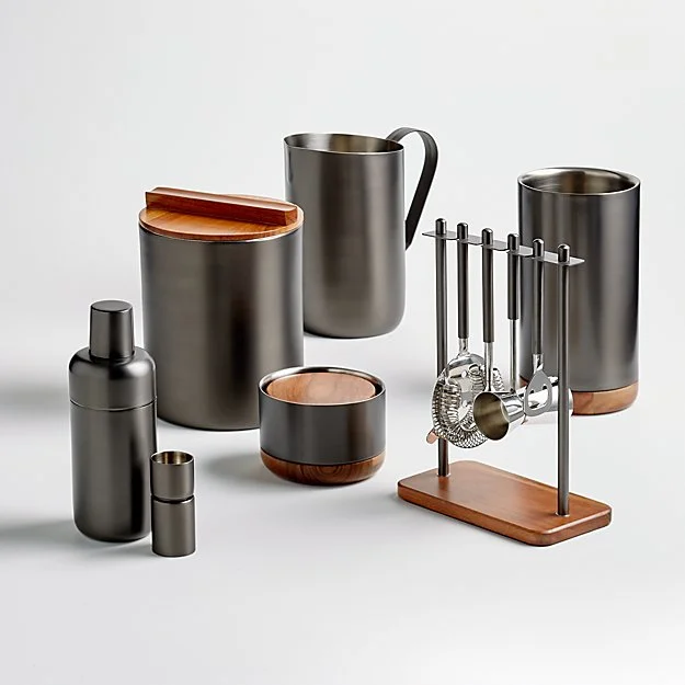

Barware Collection set of 11 Pcs in Food safe Steel Material & Wood Brushed Black Finish By KSN
