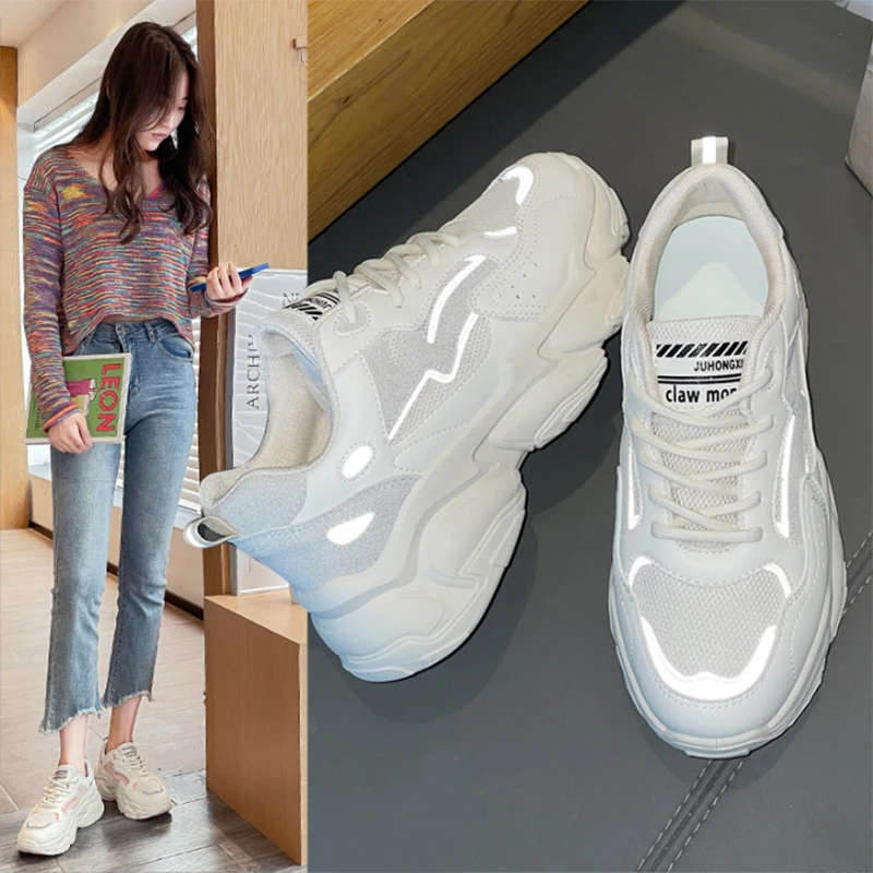 

Sports Shoes Women's 2022 Spring New Daddy Shoes Student Running Shoes Luminous Korean Version All-Match Thick-Soled Non-Slip
