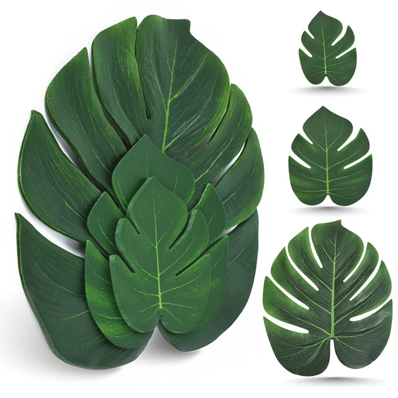 

80Piece Artificial Palm Leaves Green Monstera Leaf Leaves Decoration For Table And Wall Decorations Birthday Wedding Theme Party