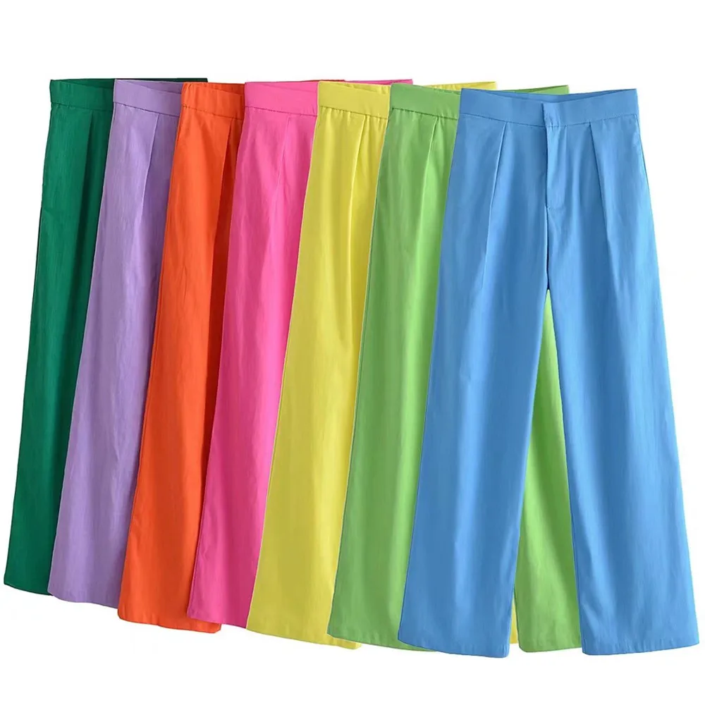 

2022 summer and autumn new leisure fashion seven color loose high waist pocket women's trousers women