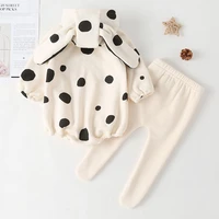 spring and autumn baby one piece clothes dot hooded mens and womens long sleeved triangular crawling clothes
