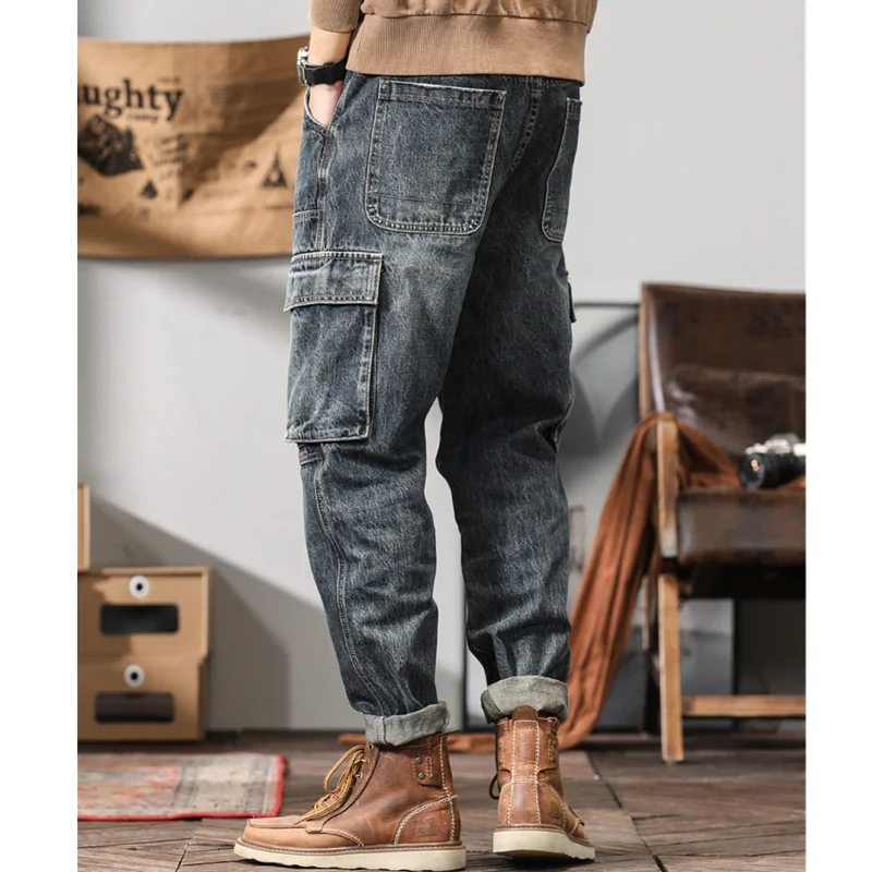 Streetwear Men 2022 New Pattern Vintage Recreational Bluish Grey Jeans Loose Straight Cylinder Broad Leg Trousers Autumn Female