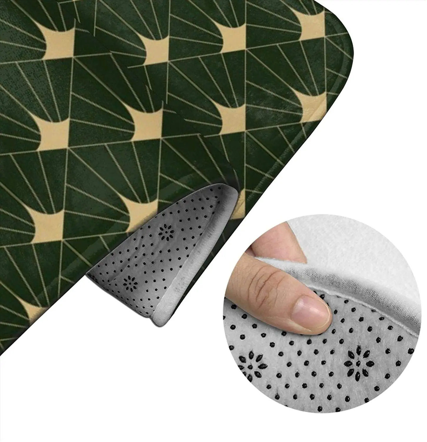 

Art Deco Dark Green and Bathroom Mat Sets 3 Piece Set Rugs Memory Foam Mat Set Toilet Seat Cover Bath mat Lid Cover