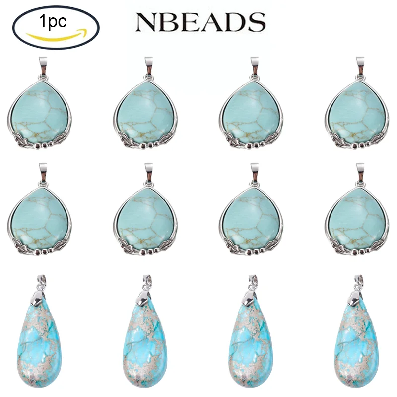 

1PC Synthetic Turquoise Pendants with Platinum Tone Brass Findings For DIY Jewelry Accessories Finding Making Necklaces Bracelet