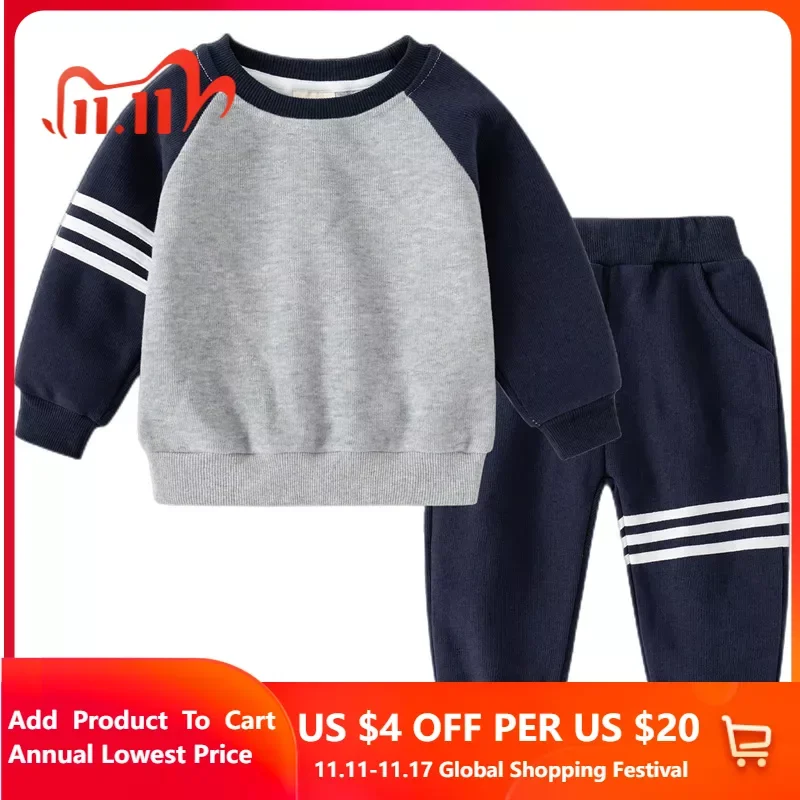 

Spring Autumn Newborn Baby Boy 2Pcs Clothes Set Long Sleeve Hoodie Striped O-Neck Sweatershirt Pants Toddler Boy Outfit 2-8 Year