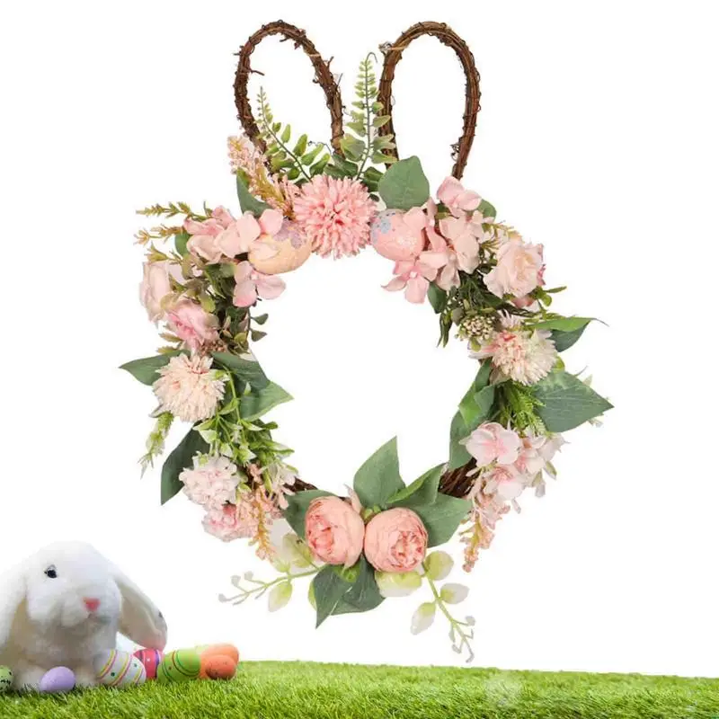 

Easter Bunny Wreath Artificial 17.7in Easter Rabbit Wreaths For Front Door Flowers Wreath With Pastel Eggs Hanging Wall Window