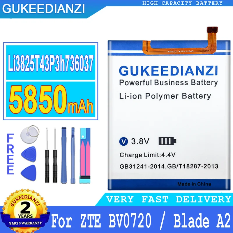 

Аккумулятор GUKEEDIANZI, 5850 мАч, Li3825T43P3h736037, для ZTE BV0720, для ZTE Blade A2, V7 Lite, инструменты с двумя SIM-картами V7Lite
