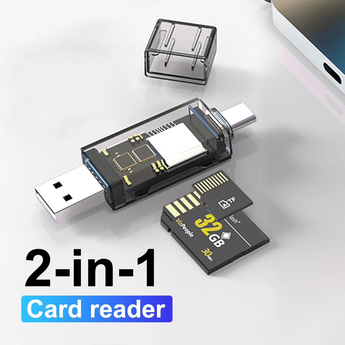 

2 in 1 Transparent USB Type-C SD TF Card Reader High Speed Mini Card Reader For Mobilephone Memory Adapter Laptop Accessories