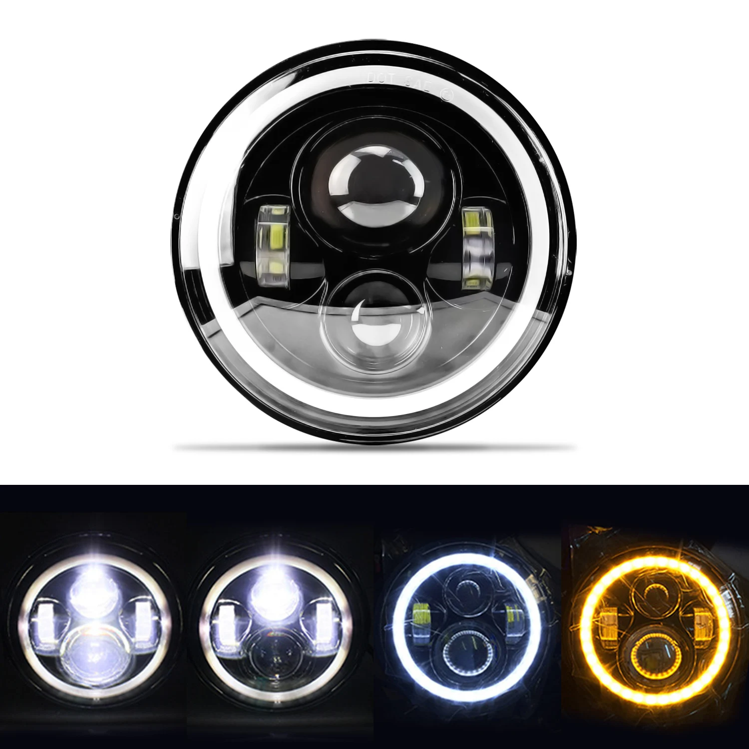

7-дюймовая круглая светодиодная фара Cafe Racer для Yamaha Harley Road King Jeep Wrangler Jk Halo Angel Eyes 7-дюймовая светодиодная фара для мотоцикла