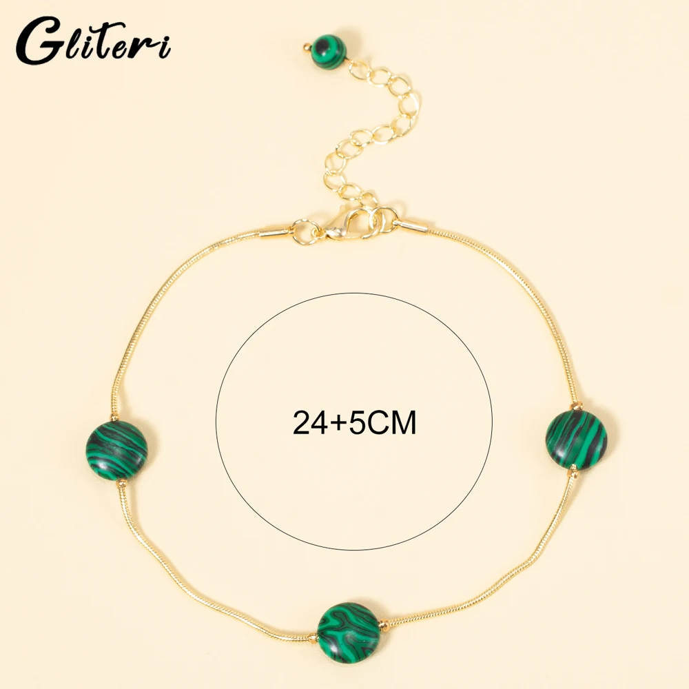 GEITERI Fashion Green Round Beads Anklets For Women Girls Natural Stone Pendant Foot Chain Bohemia Jewelry Female Gifts 2023