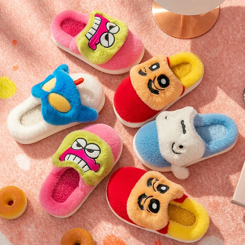 

Crayon Shin-Chan Plush Slippers Kawaii Cartoon Women Cute Anime Winter Warm Thickened Home Soft Sole Outdoor Home Slippers Gift