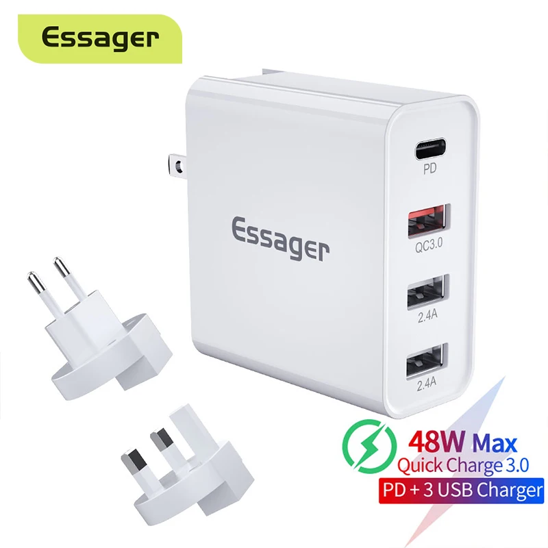 

Essager Quick Charge 3.0 Mutil USB Charger USB Type C PD QC QC3.0 48W Fast Charging Travel Wall Phone Charger For iPhone Xiaomi