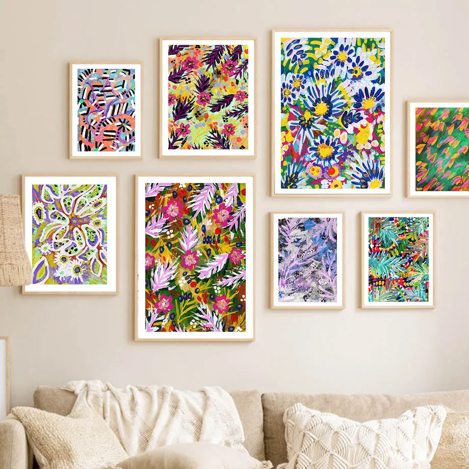 

Vintage Colorful Abstract Leaves Flowers Wall Art Canvas Painting Nordic Posters And Prints Wall Pictures For Living Room Decor