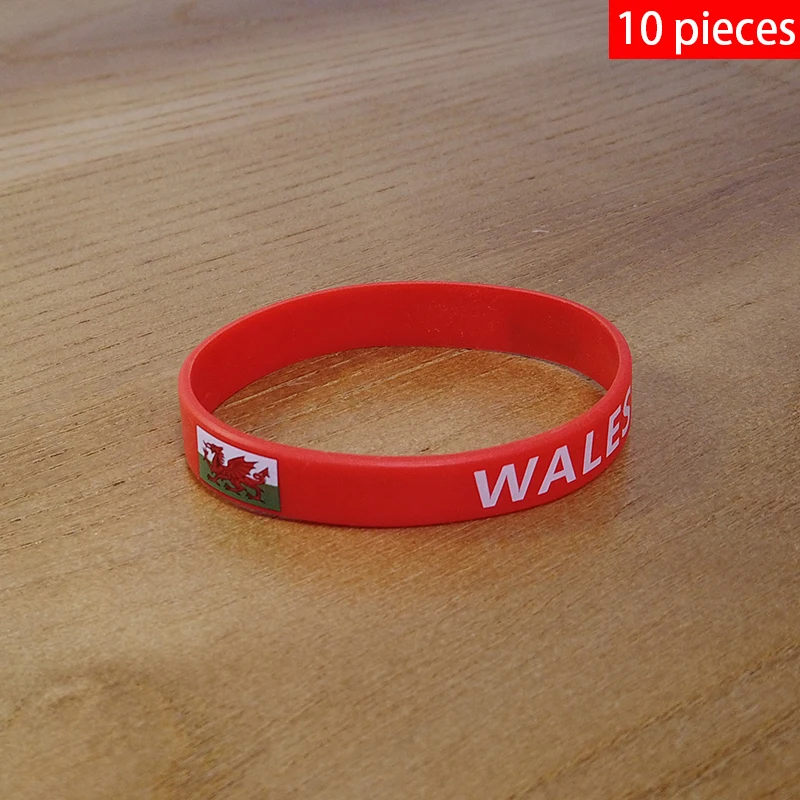 

10pcs Wales National Flag Wristbands Sports Silicone Bracelet Men Women Rubber Band Patriotic Commemorative Fashion Accessory