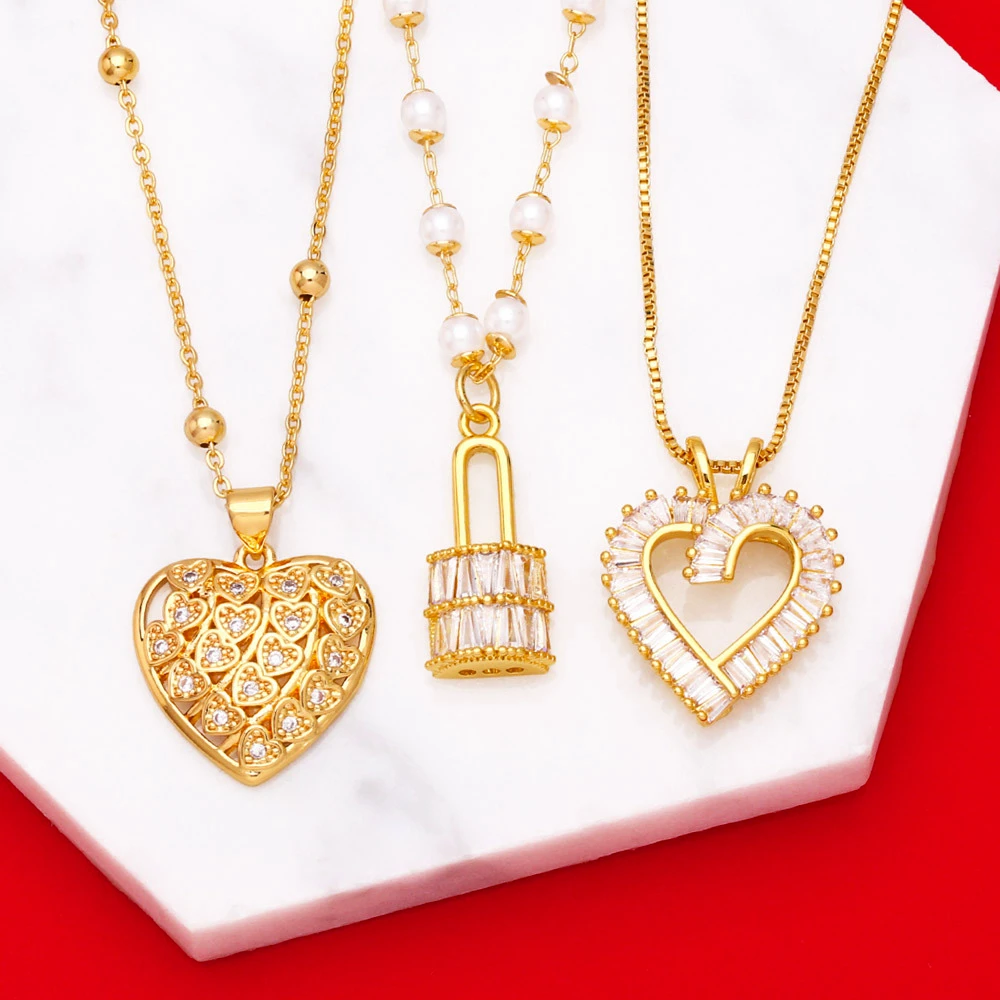

Temperament Zircon Heart-shaped Lock Pendant Necklace Jewelry Wholesale