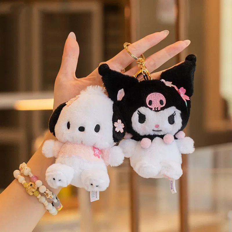 

Плюшевая кукла Sanrio My Melody Kuromi, коллекция милых мультяшных цветов вишни, рюкзак, подвеска, украшение, мягкий наполнитель, подарки для девочек