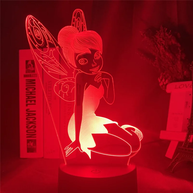 Fairy Tinkerbell Figure 3D Visual Light LED Night Light Princess Tinker Bell Home Decoration Color Changing Illusion Table Lamp