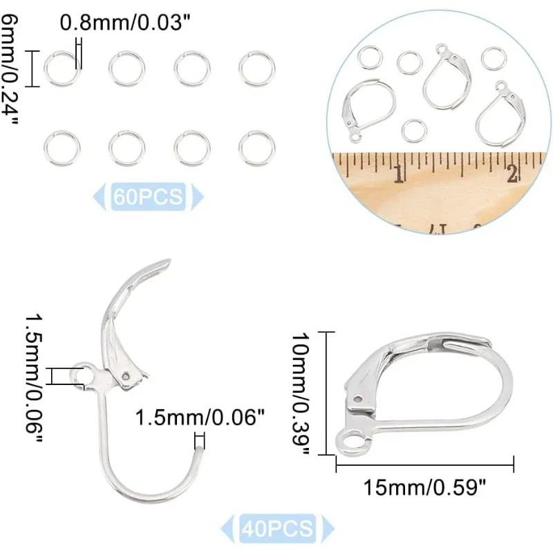 40 шт. круглые крючки для сережек с левербедем 15 х0 мм французские серьги из