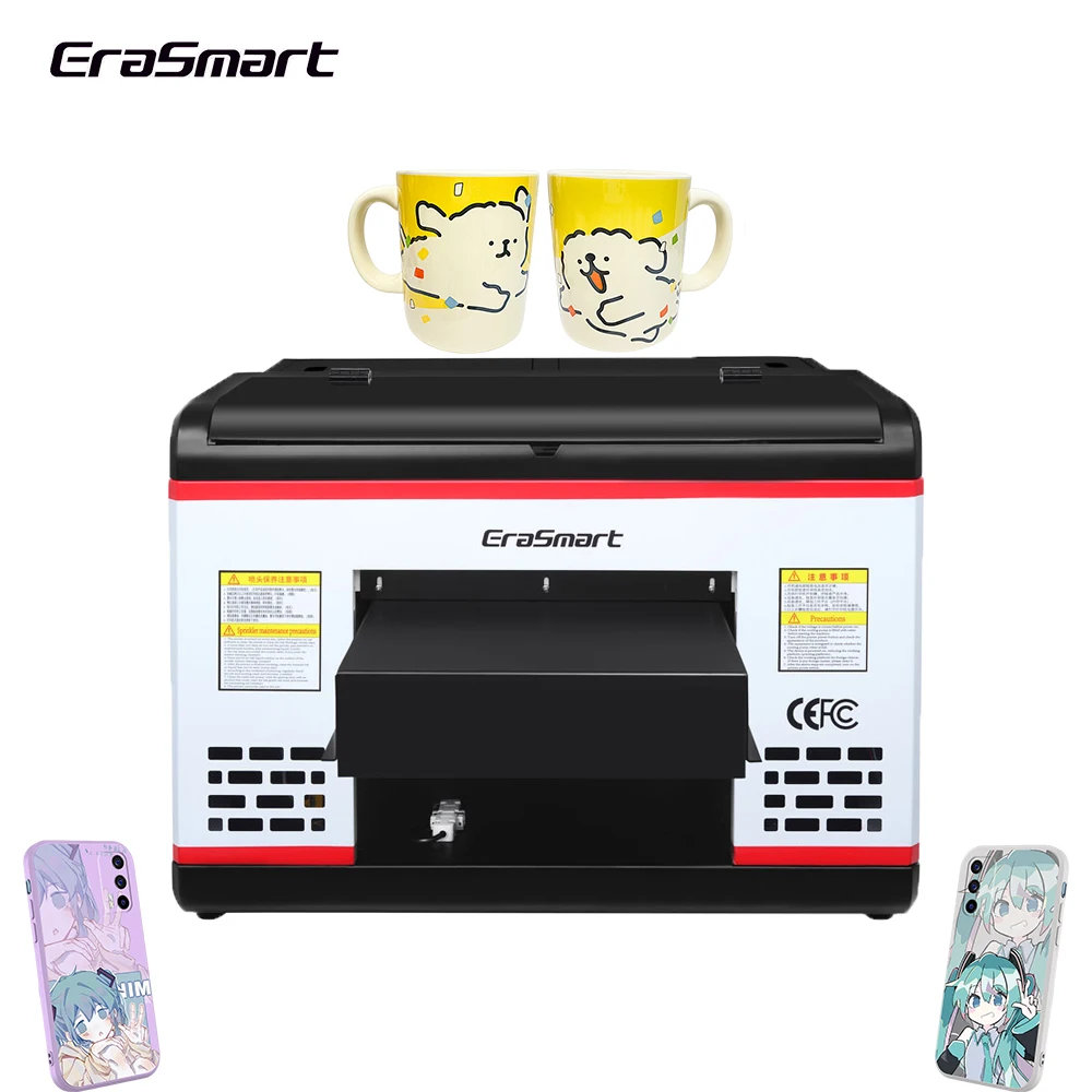

Erasmart UV printer A3 size Inkjet Flatbed Printing machine with Rotary for flat and cylinder bottle Relief 3D embossed