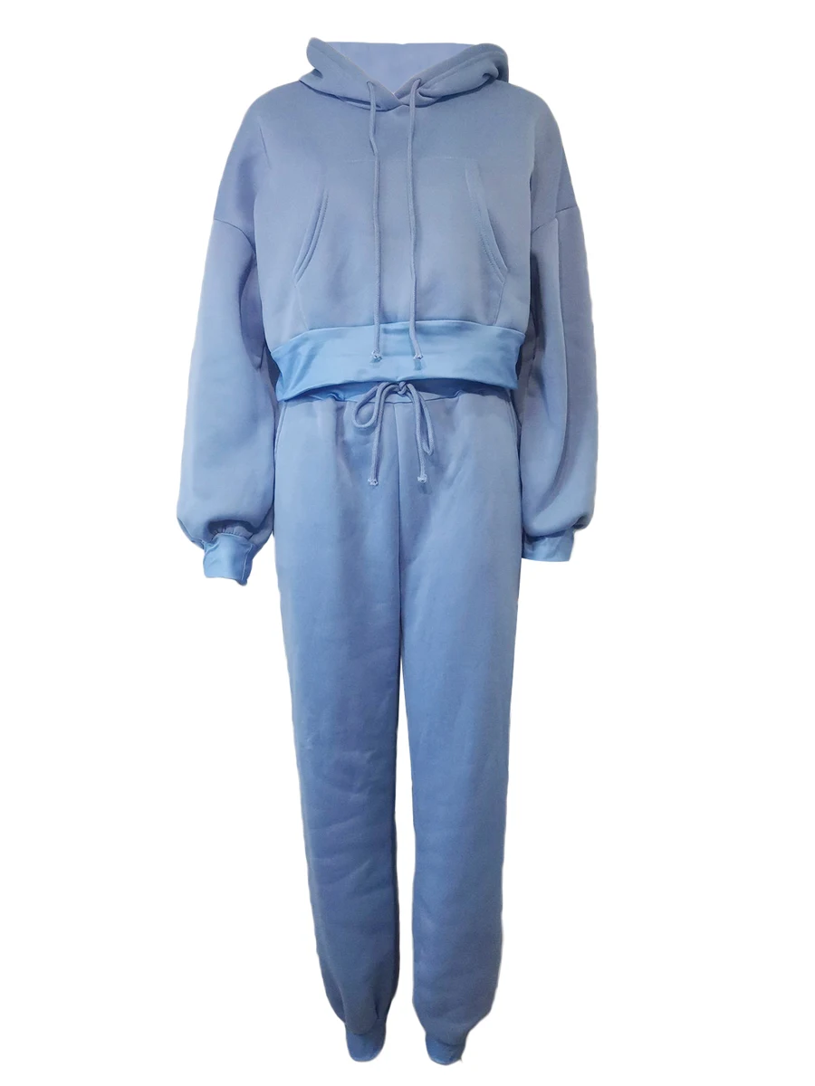 

Women Sweatsuits Sets 2 Piece Outfits Cropped Hoodie Sweatshirt and Sweatpants Long Jogger with Pockets