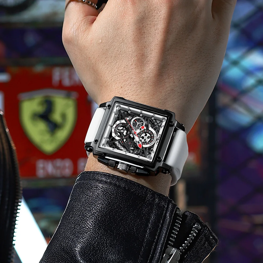 CRRJU часы для мужчин спортивный хронограф кварцевые модные Tonneau циферблат