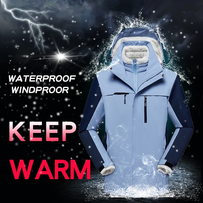 Зимний теплый лыжный костюм мужские ветрозащитные водонепроницаемые флисовые
