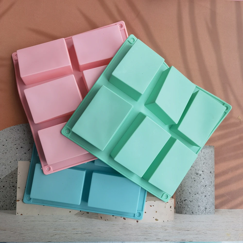 

6 Cavity square Silicone Mold for Making Soaps 3D Plain Soap Mold Rectangle DIY Handmade Soap Form Tray Mould