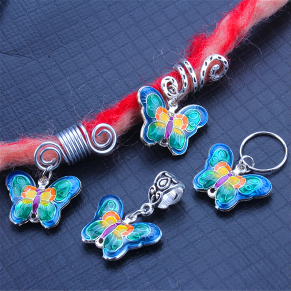 

5pcs African Hair Rings Beads Blue Retro Butterfly Cuffs Tubes Charms Dreadlock Dread Hair Braids Jewelry Accessories New 2022
