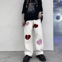 mingliusili heart print wide leg pants 2022 fall new free shipping korean fashion loose all match casual oversize trousers