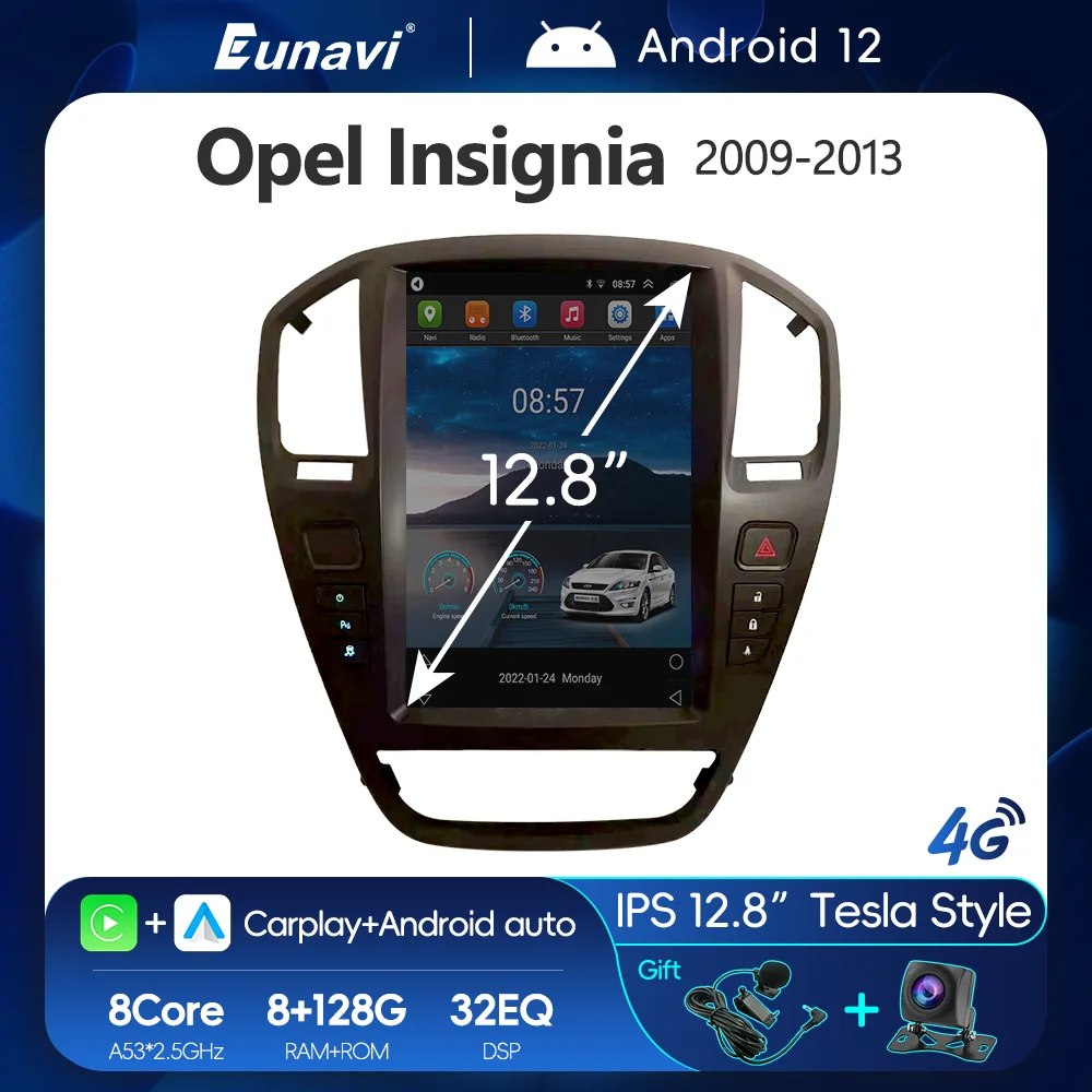 

Eunavi 12,8 дюймов автомобильное радио Android 12 Tesla стиль IPS GPS мультимедийный плеер для Opel Insignia Buick Regal 2009 - 2013 DSP Carplay