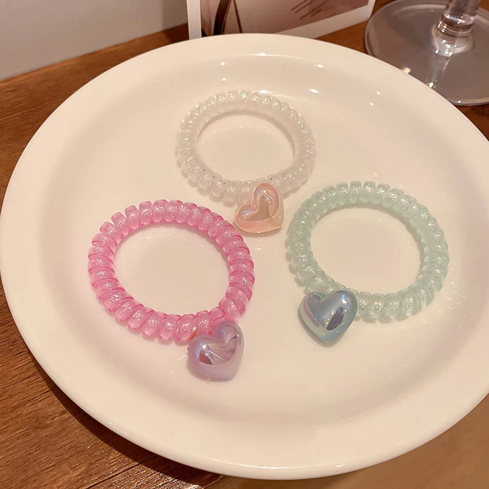 

1PC Heart Shape Telephone Line Wire Hair Ring Rope Seamless Head Rope Ponytail Hair Ring Elastic Rubber Band Hair Accessories