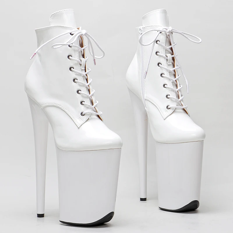 

Leecabe 23CM/9inches patent leather Ankle Boots Sexy Fetish Stripper Shoes Women Pole Dance Models Catwalk Show High Heels 2K