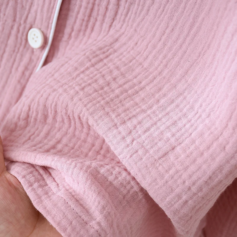 Home Suit for Women Pajamas New Gauze Sleepwear Women's Pajamas Free Shipping Lapel Cotton Long Sleeve Summer Thin Style Crepe