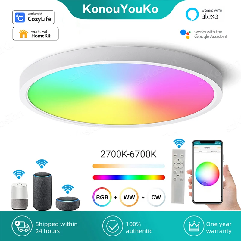 

LED Ceiling Lamp for Homekit Cozylife Smart Home RGB+WW+CW WiFi Ceiling Light Voice Control Work with Siri Alexa Google Alice