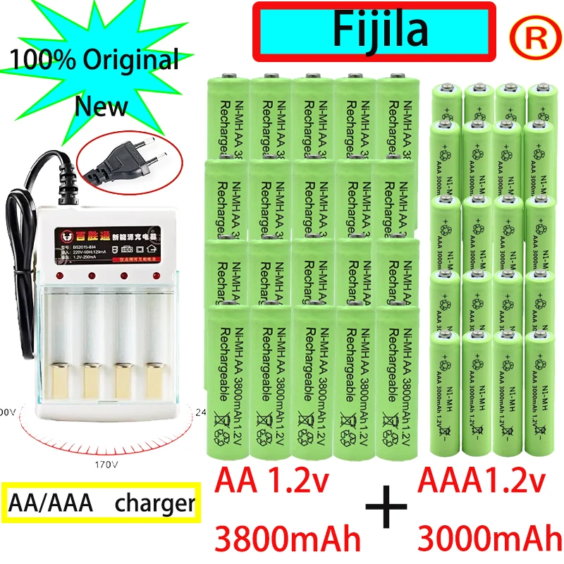 

AA+AAA Rechargeable Battery, Aa1.2v, 3800mAh, Aaa 1.2v 3000mAh Suitable for Remote Control, Toys, Clocks, Radios, Etc
