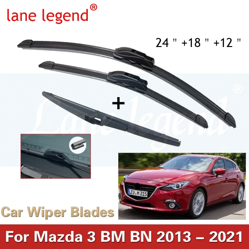 

Щетки стеклоочистителя для Mazda 3 BM BN 2013-2021, мягкие резиновые стеклоочистители для лобового стекла автомобиля 24 дюйма + 18 дюймов + 12 дюймов 2015 2016 2017