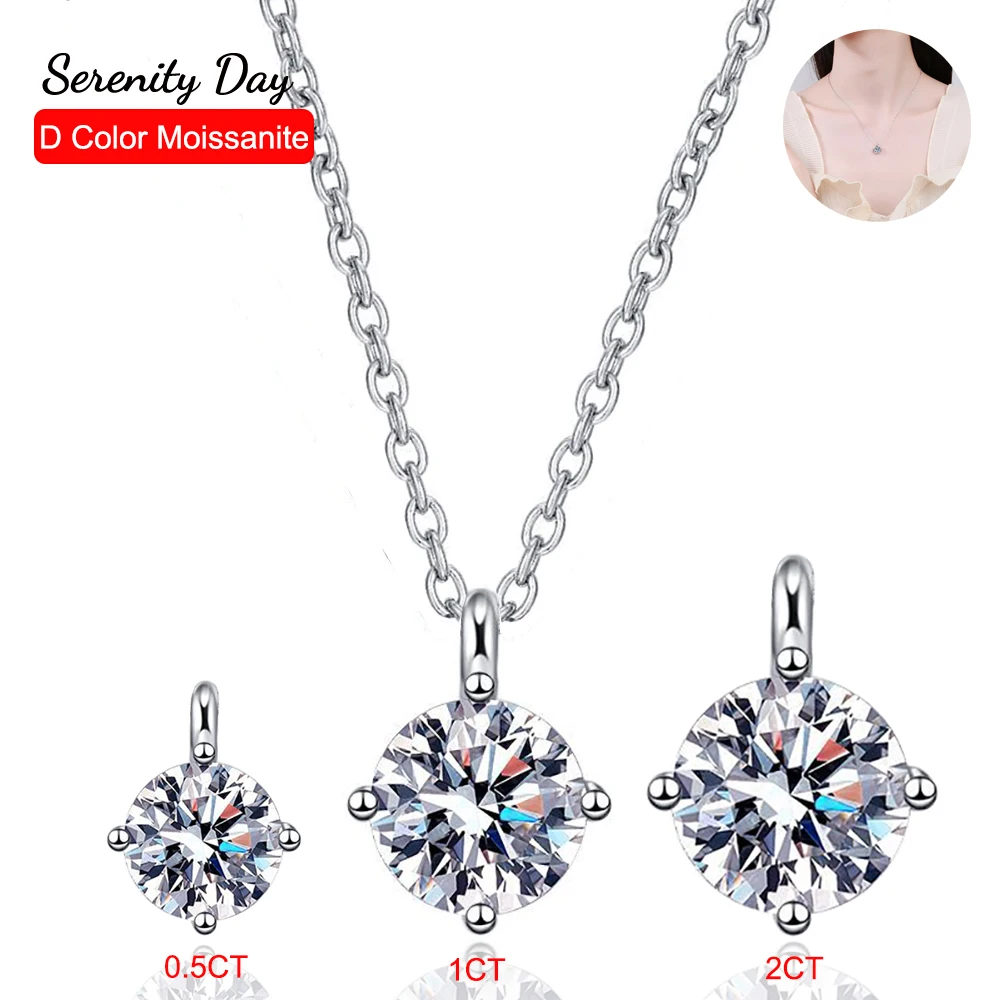 S925 Sterling Silver Neck Chain Plate Pt950 Jewelry Four Claw D Color 0.5 Carat /1ct/2ct Moissanite Pendant Necklace Wholesale