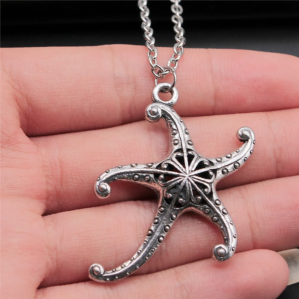 Ожерелье с объемной подвеской в виде полой морской звезды для женщин и мужчин, длинная цепочка, 2 цвета, 45x43 мм