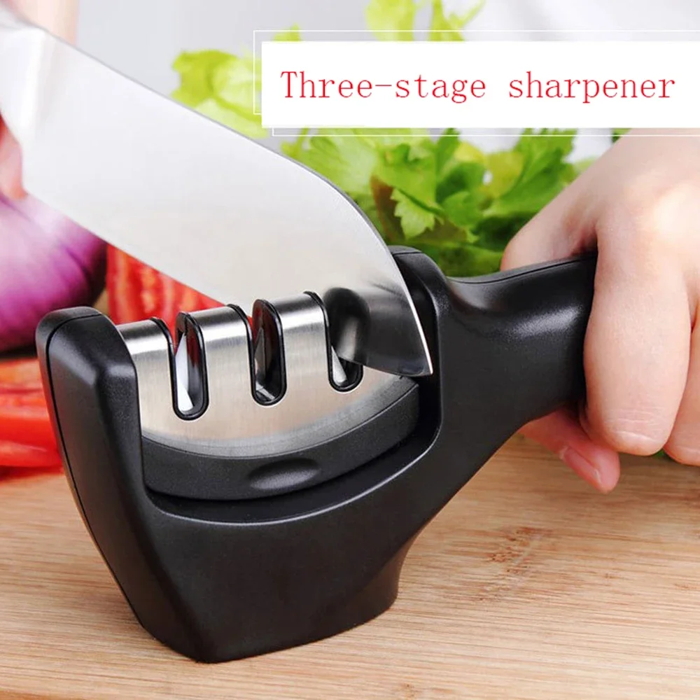 

3 Stages Type Quick Sharpening Tool Knife Sharpener Handheld Multi-function With Non-slip Base Kitchen Knives Accessories Gadge
