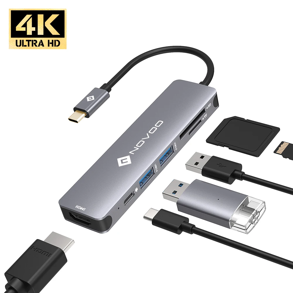 USB-концентратор NOVOO 6 в 1 для Nintendo Switch Type C на 4K HDMI 3 0 Вт PD Thunderbolt адаптер док-станция