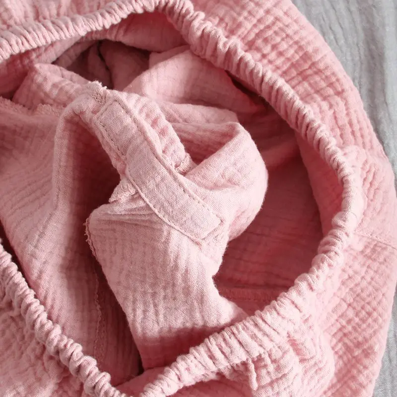 2023 Japanese New Summer Women's Pajama Set 100% Cotton Crepe Short Sleeve Shorts Two Piece Solid Color Simple Home Furnishing