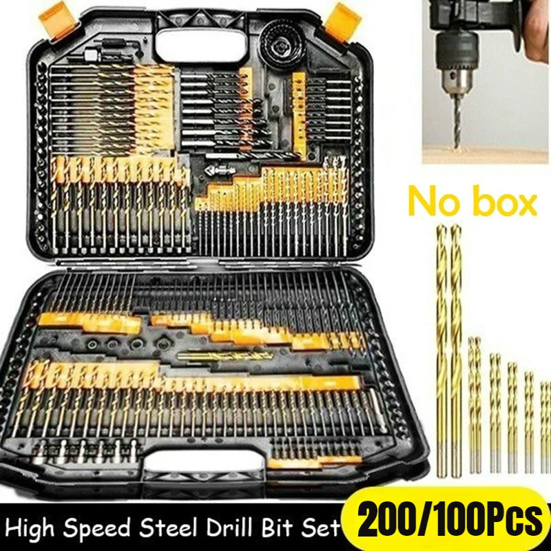 

200/100Pcs Twist Drill Bit Set Titanium Coating for Woodworking Plastic Aluminum Tool High Speed Steel Drill Bits 1.5-3.mm