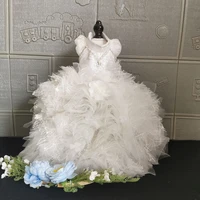 original design handmade dog clothes pets wedding dress fairy tale classic white lace ball gown chapel train trailing one piece