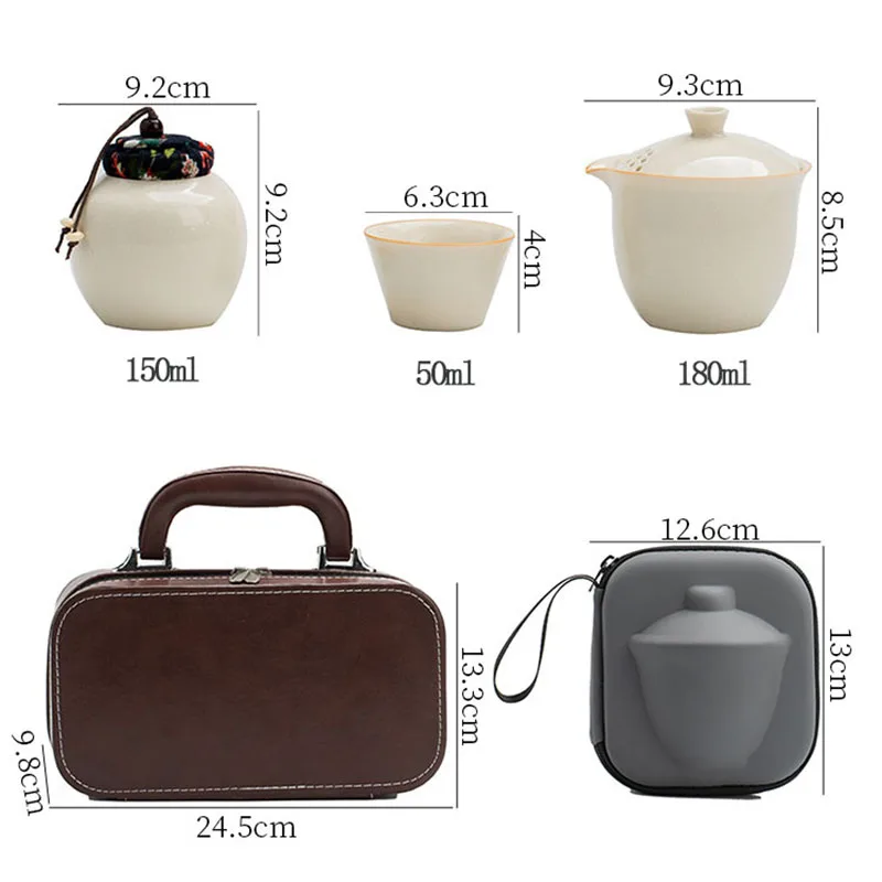 Китайский портативный чайный набор керамический 1 чайник 3 чашки банка дорожный