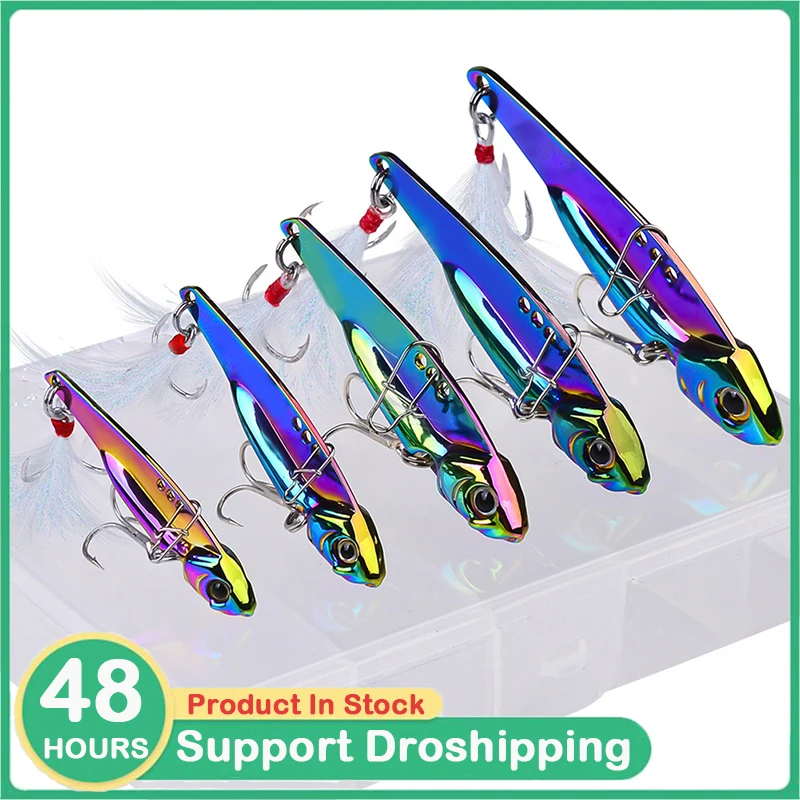 

5pcs Fishing Lure Life-like Colorful Wire Bait All Water Layer Long Cast Simulation Dragon Tooth Vib Fake Bait With Pp Box Set