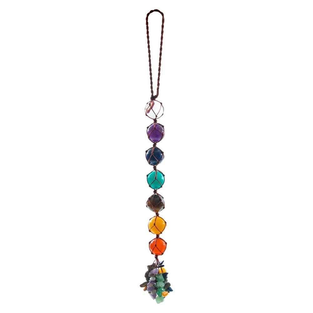 

Crystal 7 Chakra Pendant Pendulum Amethyst Reiki Stone Spiritual Tumbled Gemstone Tassel Hanging Car Home Ornament Meditation