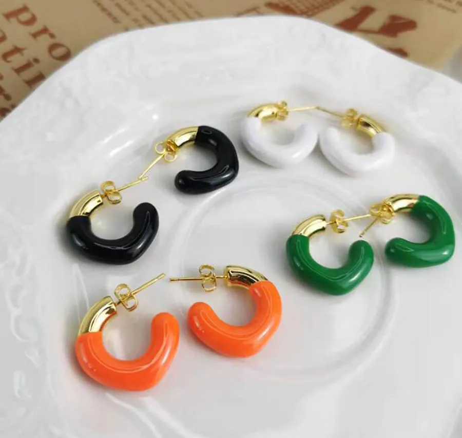 

New geometric drop earrings women's high-end glossy C-shaped color matching enamel earrings chic summer girl fashion jewelry